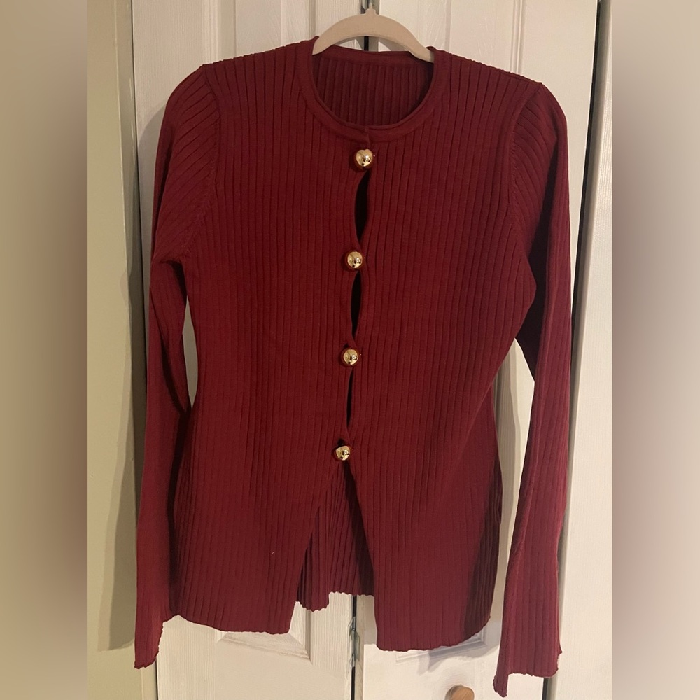 Commense Red Cardigan with Gold Buttons
